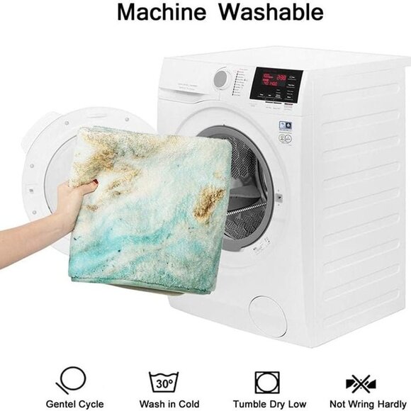 NEW Bath Rug Runner Luxury Turquoise Marble Velvet Bath Mat 18x47 inch Non-Slip - Picture 7 of 10